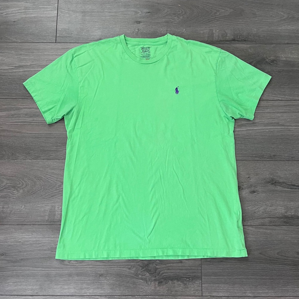 Polo Ralph Lauren Mens Medium Lime Green Purple Pony Crewneck Cotton T-Shirt